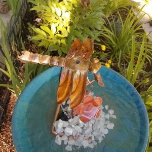 copper dragonfly petite fountain.. can be used with a solar pump