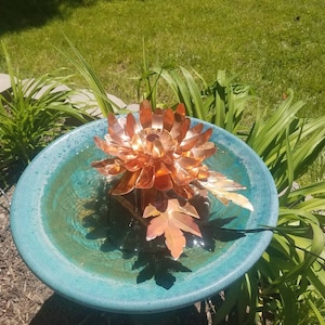 Copper chrysanthemum flower bird bath fountain... can be used with a solar pump