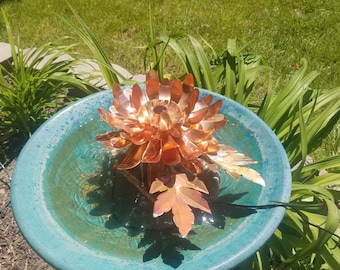 Copper chrysanthemum flower bird bath fountain... can be used with a solar pump