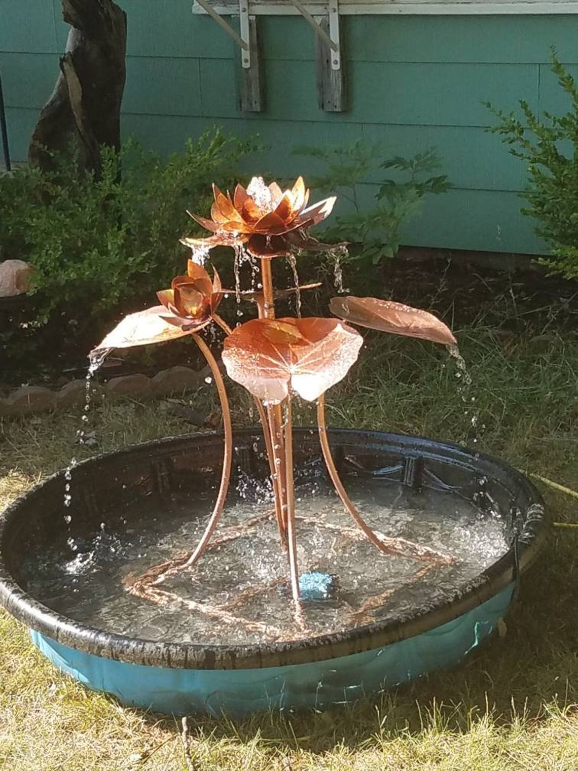 Large copper water lily pond fountain Etsy