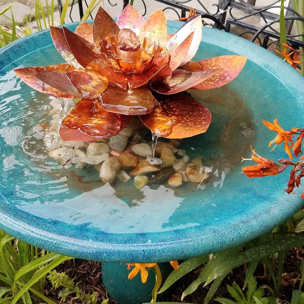 Water lily/ lotus copper bird bath.... can be used with a solar pump!!