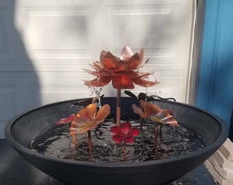 Oversized copper water lily/ lotus fountain with lily pads and flowers