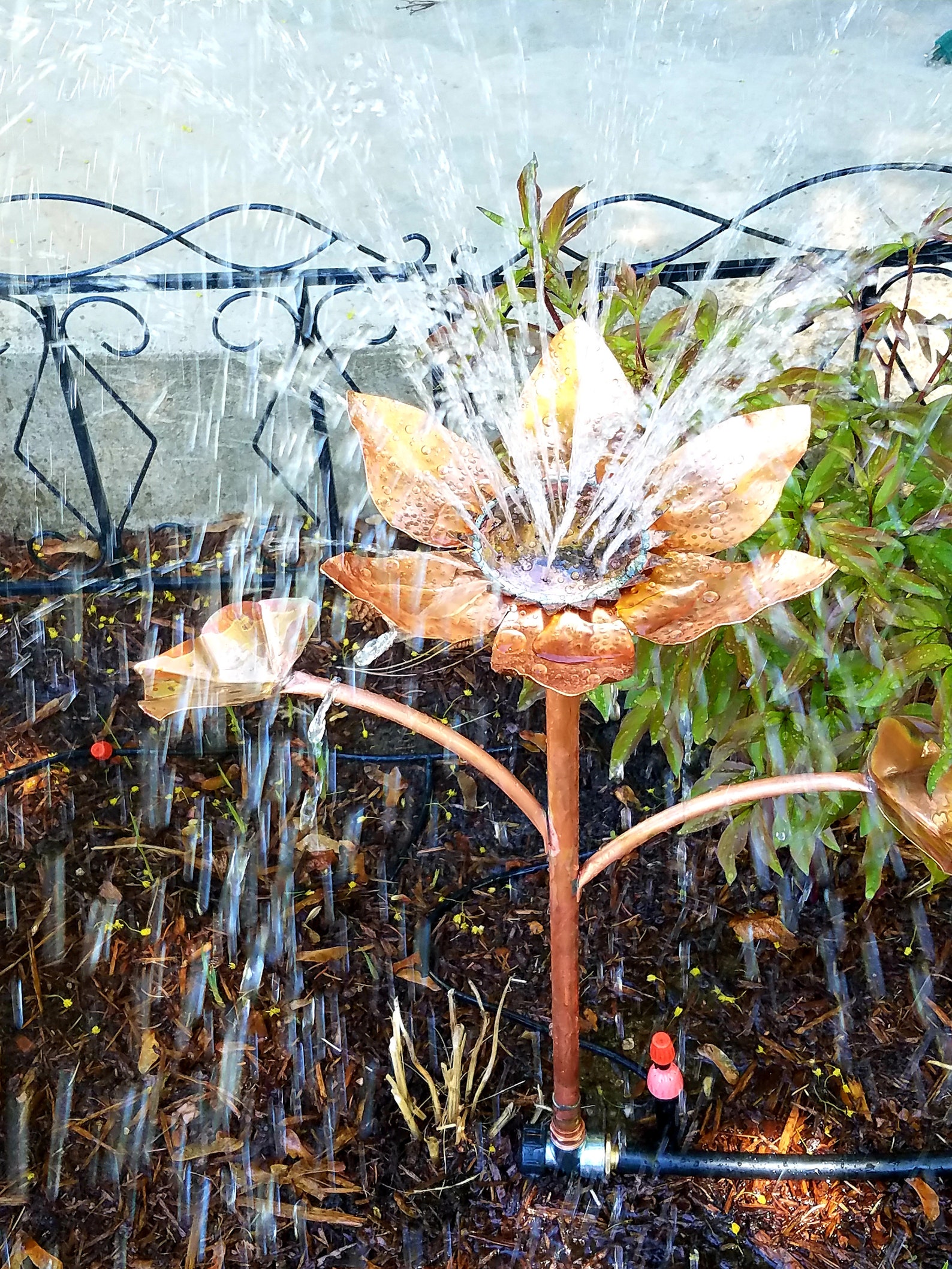 2ft Tall Copper Flower Sprinkler Upward Spray/yard Art Etsy