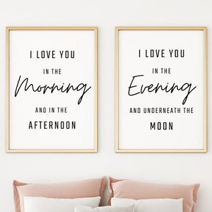Kocham Cię Rano i Wieczorem | Dekoracja Ścienna | Minimalistyczny Nadruk | Plakat Typograficzny | Dekoracja Domu | Sztuka Ścienna | Pobieranie Cyfrowe