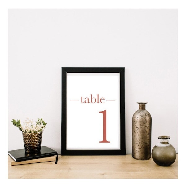 Wedding Table Number Modern Terra Cotta Simple Modern Minimalist (1-15)