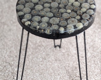 Clear Coffee Table Side  Resin   Epoxy Round table Living room Bedroom   Home Decor Gift  Dry flowers Light Dandelion Gold medal Black