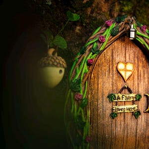 Opening Fairy Door for Trees with Light - Fairy garden accesories- Whimsical decor- Fairy decor-  Fairy garden - gnome door- fairy house