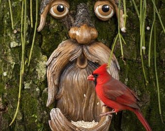 Décoration de jardin en forme de tête d'arbre - Mangeoire pour oiseaux - Cadeau pour papa, cadeau de pendaison de crémaillère, décoration extérieure, oeuvre d'art dans la cour, ornement de jardin