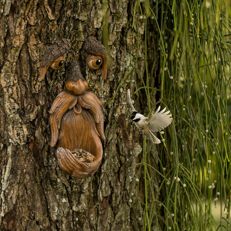 Tree Faces Garden Decor –Tree Hugger Bird Feeder– Yard Art– gift for dad- tree decorations outdoor- Garden Sculpture- Magical face for tree