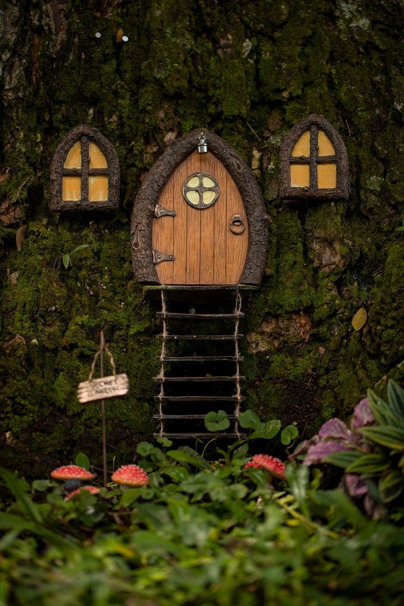 Fairy Door and Windows for Trees Glow in The Dark Fairy Tree Door fairy garden Fairy house Fairy door for trees gnome door image 8