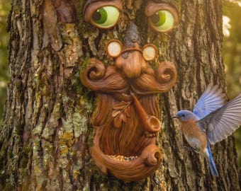 Decoración de exterior con forma de cara de árbol: decoración de jardín original, arte divertido para el patio, regalo único para jardineros y amantes de los árboles.