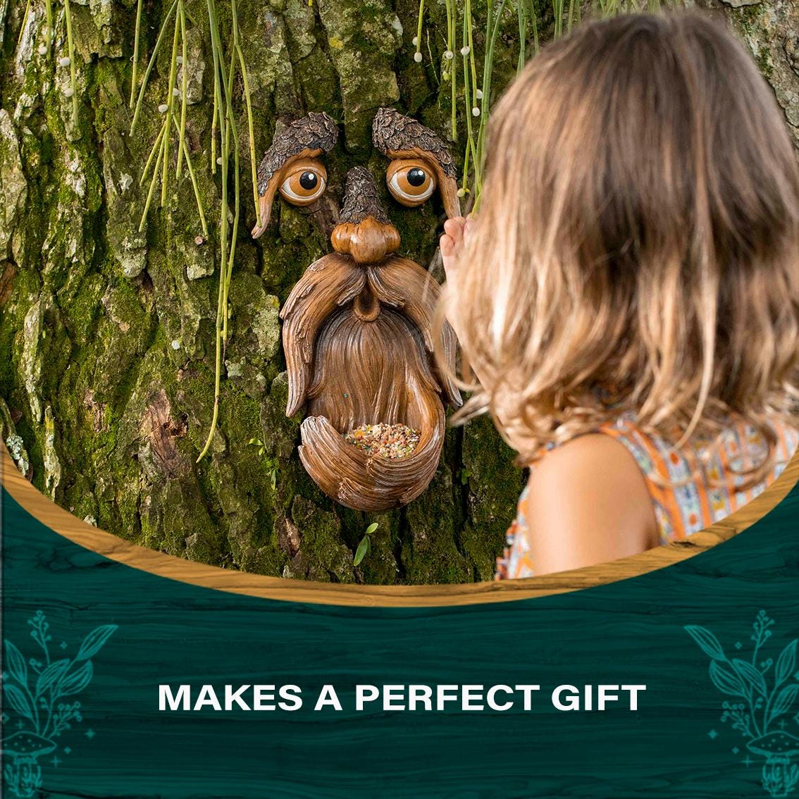 Visage D'arbre Vieil Homme En Résine - Décoration Extérieure 30.5 Cm - Pour Jardin, Halloween, Noël - Avec Mangeoire à Oiseaux Intégrée