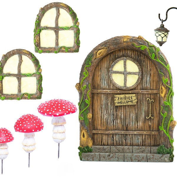 Fairy Door and Windows for Trees and Mushrooms Glow in The Dark - Fairy garden accesories- Whimsical decor- Gnome house- Fairy House