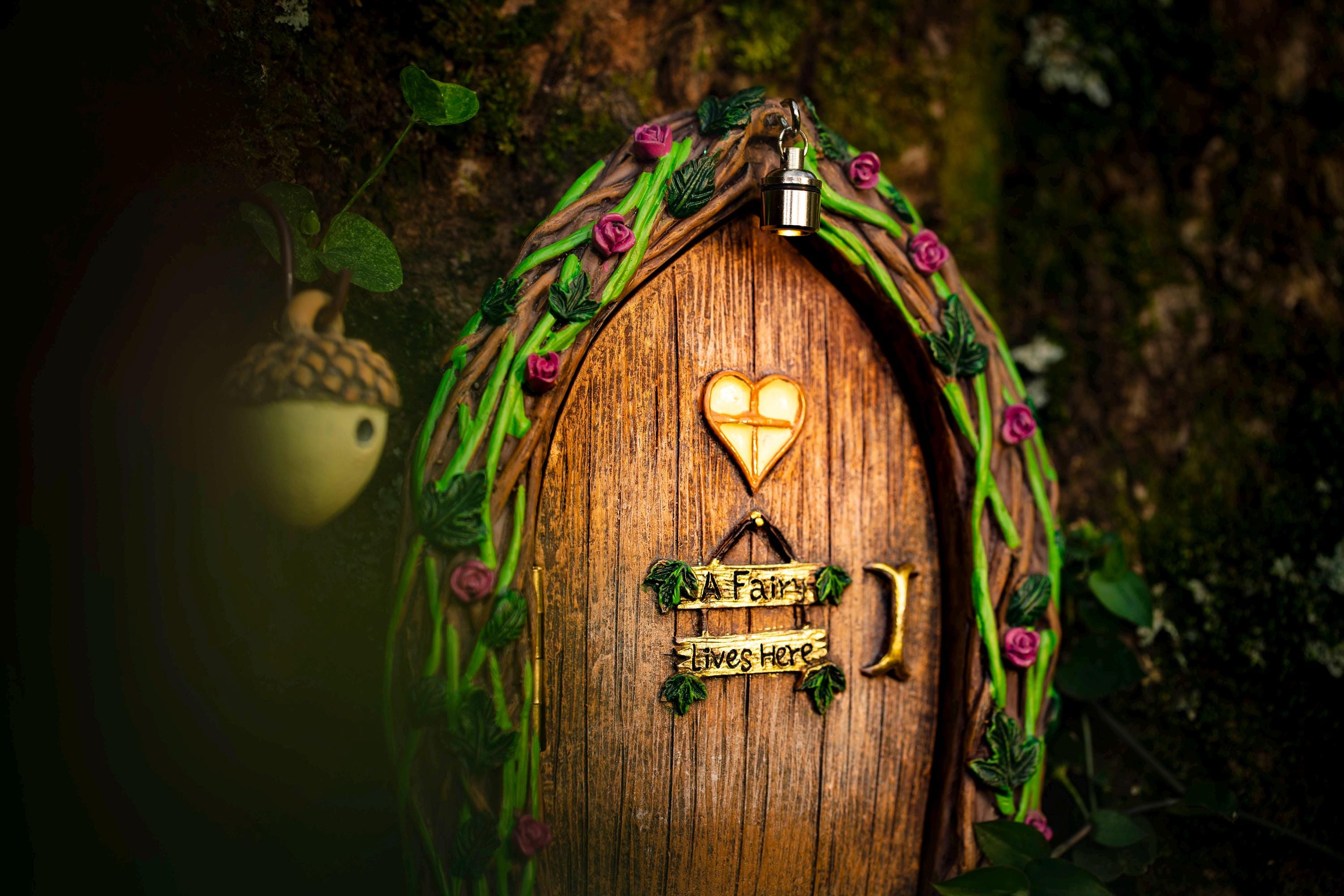 Opening Fairy Door for Trees with Light - Fairy garden accesories- Whimsical decor- Fairy decor-  Fairy garden - gnome door- fairy house
