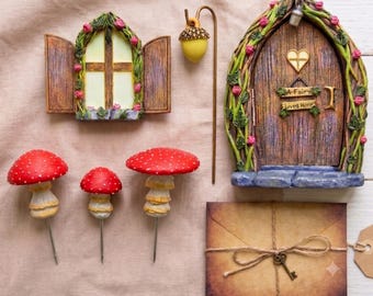 Opening Fairy Door and Windows for Trees and Mushrooms Glow in The Dark - Fairy garden accesories- Whimsical decor- Gnome house- Fairy House
