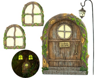 Fairy Door and Windows for Trees – Glow in The Dark - Hobbit door- Fairy garden accesories- Whimsical decor- Gnome house- Fairy House