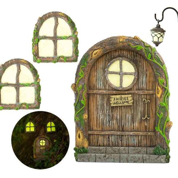 Fairy Door and Windows for Trees – Glow in The Dark - Hobbit door- Fairy garden accesories- Whimsical decor- Gnome house- Fairy House