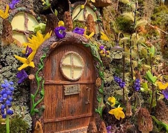 Puertas y ventanas de hadas para árboles – Brillan en la oscuridad - Puerta de hobbit - Accesorios para jardín de hadas - Decoración caprichosa - Casa de gnomos - Casa de hadas