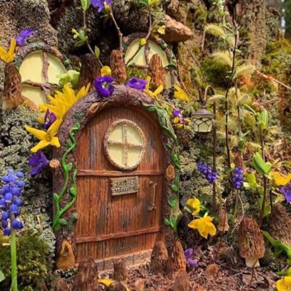 Fairy Door and Windows for Trees – Glow in The Dark - Hobbit door- Fairy garden accesories- Whimsical decor- Gnome house- Fairy House