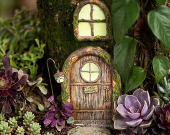 Glow in the Dark Fairy Door and windows | Hand PaintedFairy Door for Tree | Indoor Outdoor Whimsical Decor | Fairy Garden Accessory