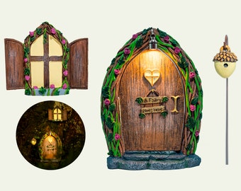 Opening Fairy Door for Trees with Light - Fairy garden accesories- Whimsical decor- Fairy decor-  Fairy garden - gnome door- fairy house