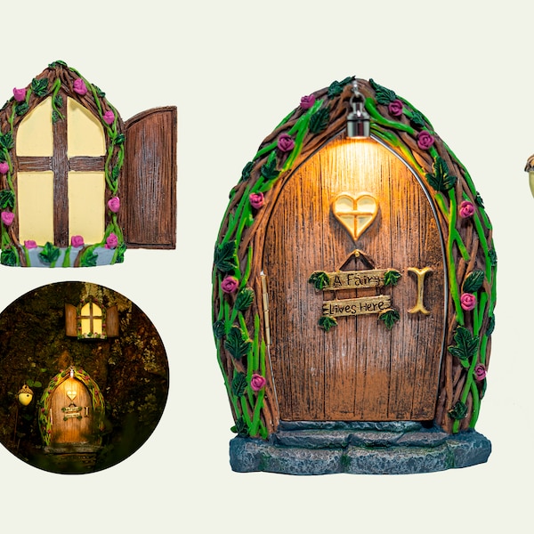 Opening Fairy Door for Trees with Light - Fairy garden accesories- Whimsical decor- Fairy decor-  Fairy garden - gnome door- fairy house