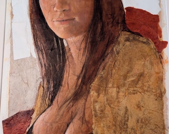 Derek Jones - Sarah smiles - collage, conte, acrylic on paper