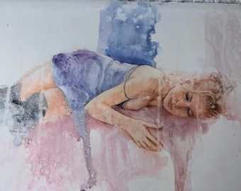 Derek Jones - Ellen's blue slip - Watercolour on paper