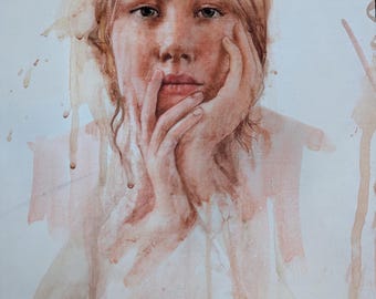 Derek Jones - Portrait of Joanna - ink, watercolour on paper
