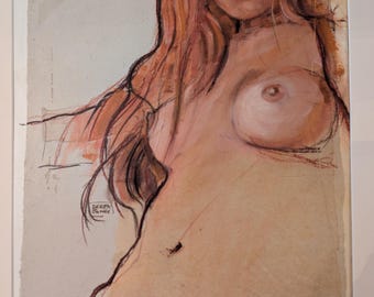 Derek Jones - Intimate portrait of a red-haired", ink, pastel on paper