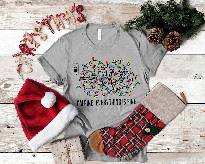 I'm Fine Xmas Lights Shirt  Christmas Lights Shirt Merry image 1