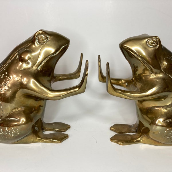 Vintage MCM Brass Frog Toad Bookends 6”