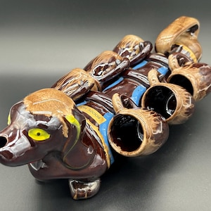 Vtg MCM Barware Artmark Japan Ceramic Dachshund Dog Decanter Shot