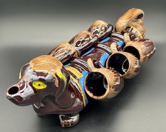 Vtg MCM Barware Artmark Japan Ceramic Dachshund Dog Decanter Shot Glasses
