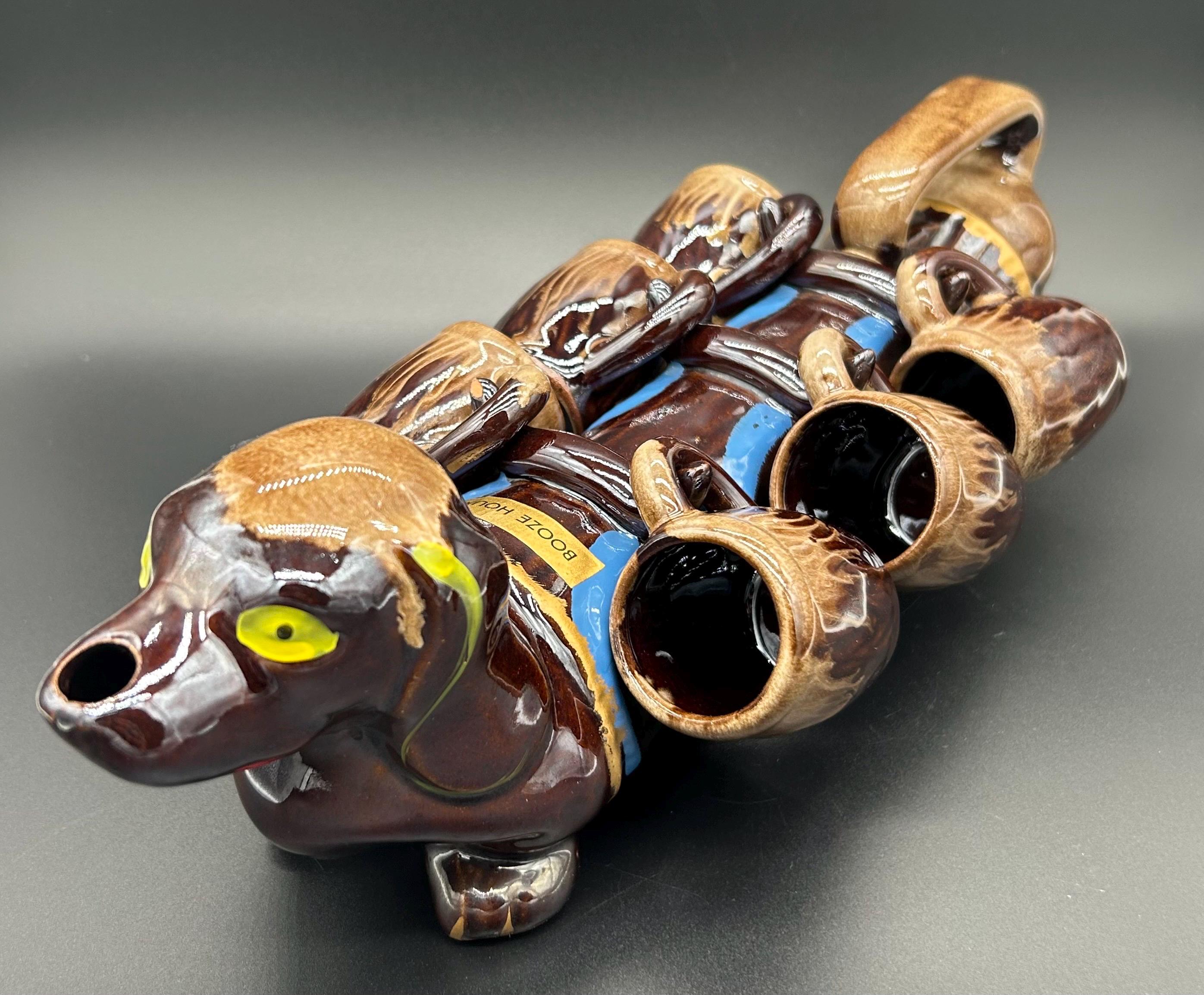 Vtg MCM Barware Artmark Japan Ceramic Dachshund Dog Decanter Shot