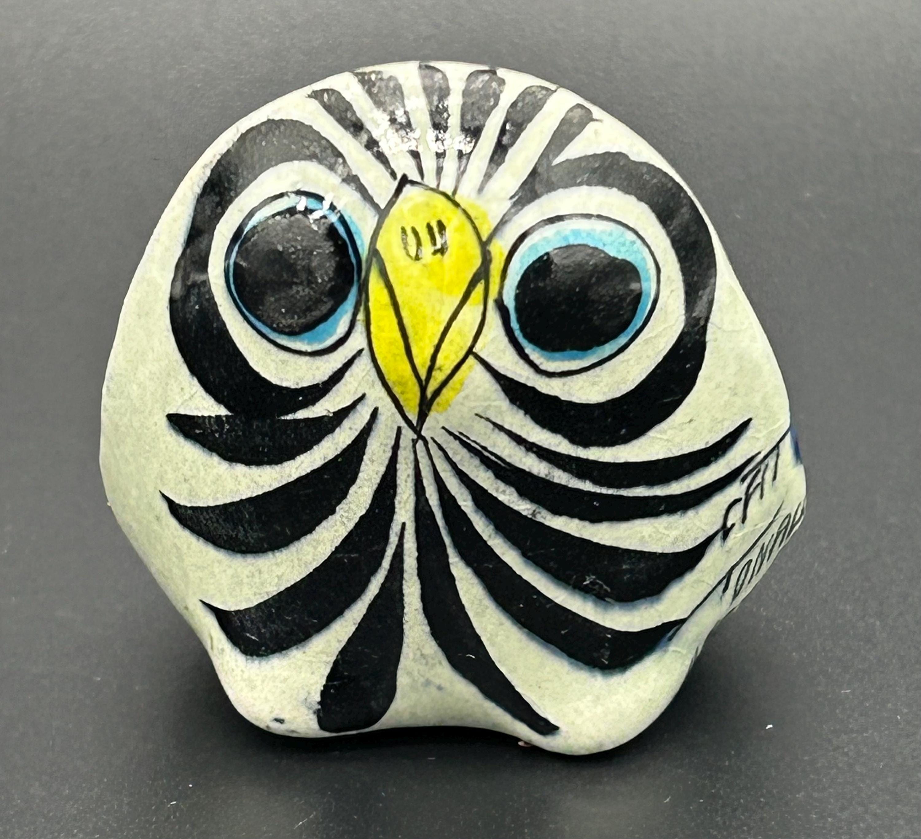 Vintage Tonala Mexican Art Pottery Owl Hand Painted Figurine Signed 340
