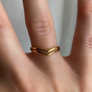 Double Chevron Gold Ring, 18k Gold Stackable Ring, Tarnish Resistant, Waterproof, Stainless Steel Gold Plated *D-04*