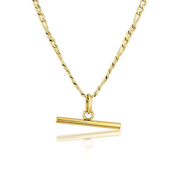 18k Gold T-Bar Figaro Chain | Stainless Steel Necklace | Layering Necklace | Stacking Necklace | Gold Necklace