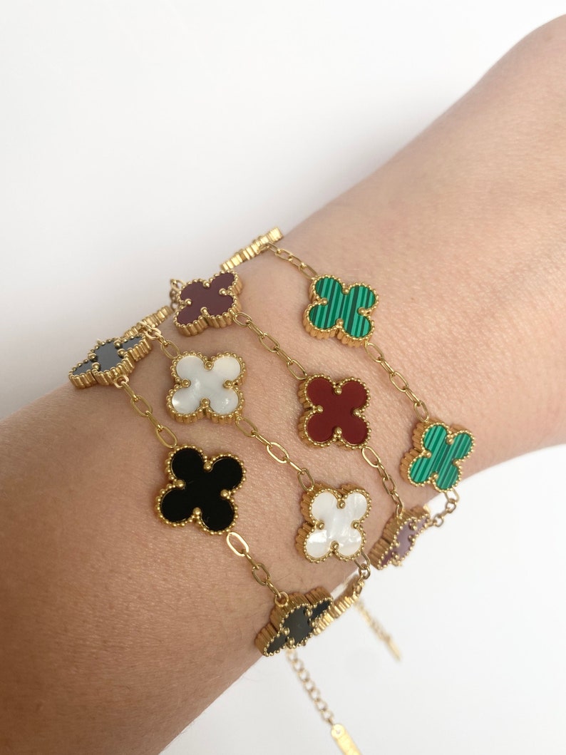 18K Gold Plated Gold Chain Four Leaf Clover Flower Bracelet, Dainty Flower Clover Bracelet, Beautiful Bracelet Gift, Clover Bracelet 