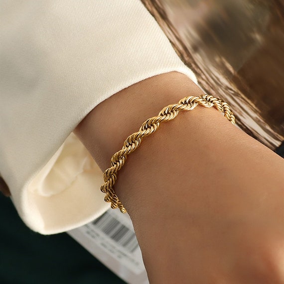 Buy 18K Gold Bracelet Gold Rope Bracelet Link Chain Thick Twist Gold Womens  Bracelet Minimalist Gold Chain Bracelets for Women / Gifts Her Online in  India - Etsy