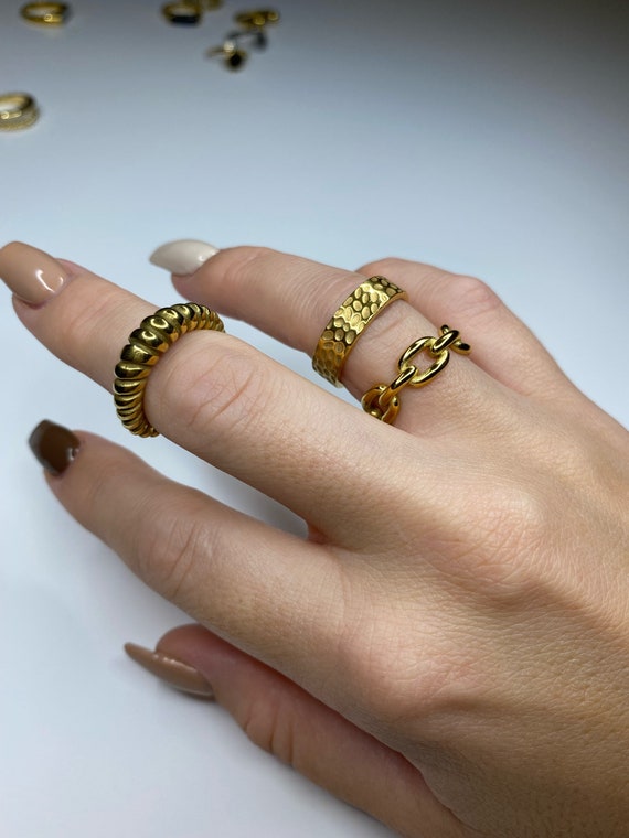 18k Gold Plated Ring Set Retro Fashion Design Ring Tarnish Free Gold Ring  Stacking Ring Rings for Women Gifts for Women D-10 -  Israel