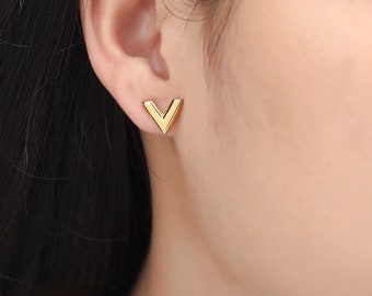 Louis Vuitton Gold Tone Essential V Stud Earrings Louis Vuitton