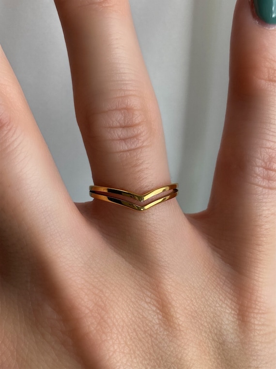 Double Chevron Gold Ring 18k Gold Stackable Ring Tarnish