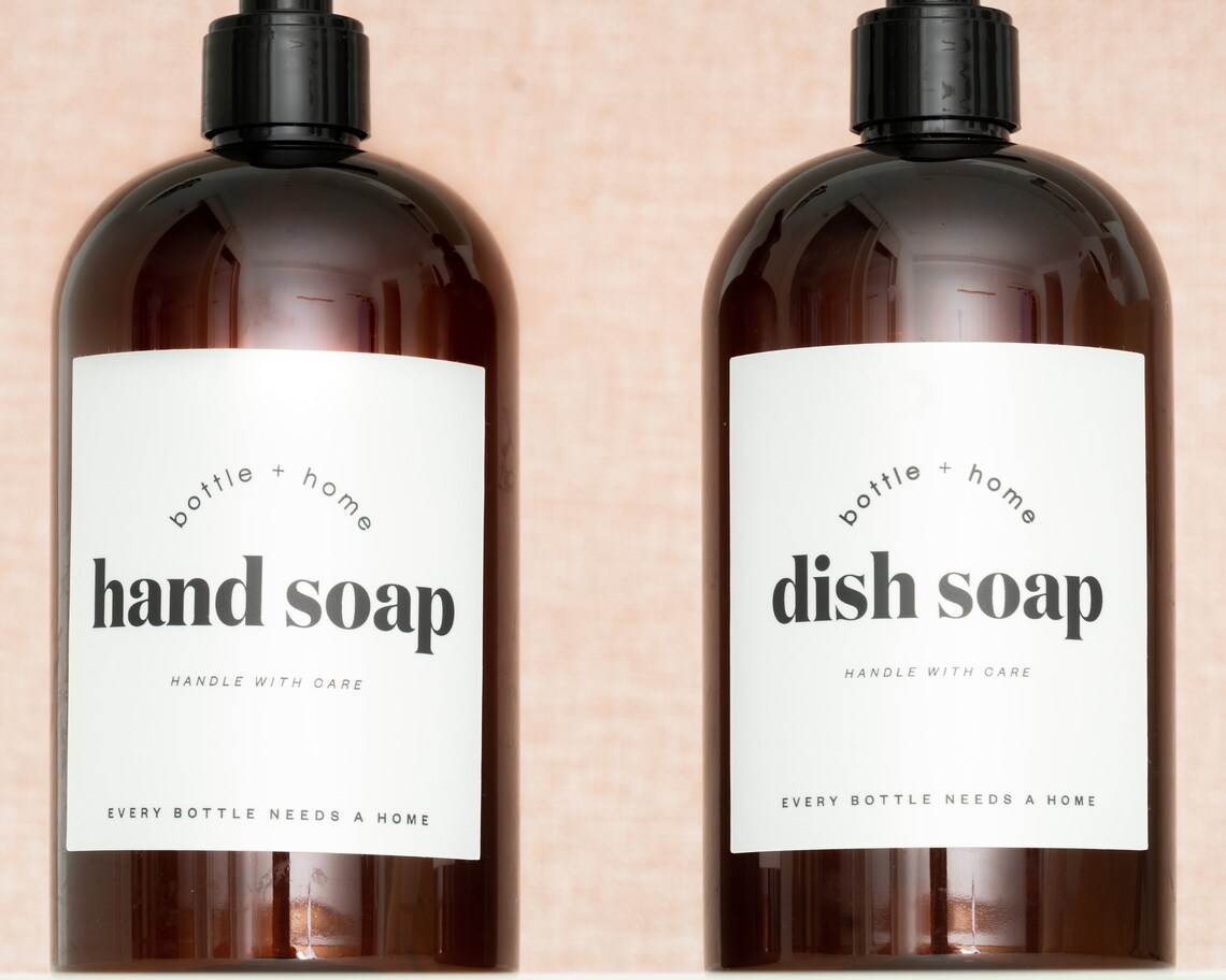 Hand Soap & Dish Soap Set of 2 16oz Amber Plastic Bottle Etsy