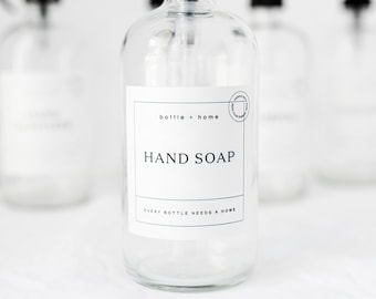 16oz  Glass  Soap Dispenser. Minimalist Collection. 3" Label with Bottle. Waterproof/Vinyl Label. Oil Resistant.