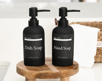16 oz Black Glass Bottle | Hand Soap Dish Soap Dispenser Bottle | Free Shipping | High Quality Labels | Waterproof Vinyl.