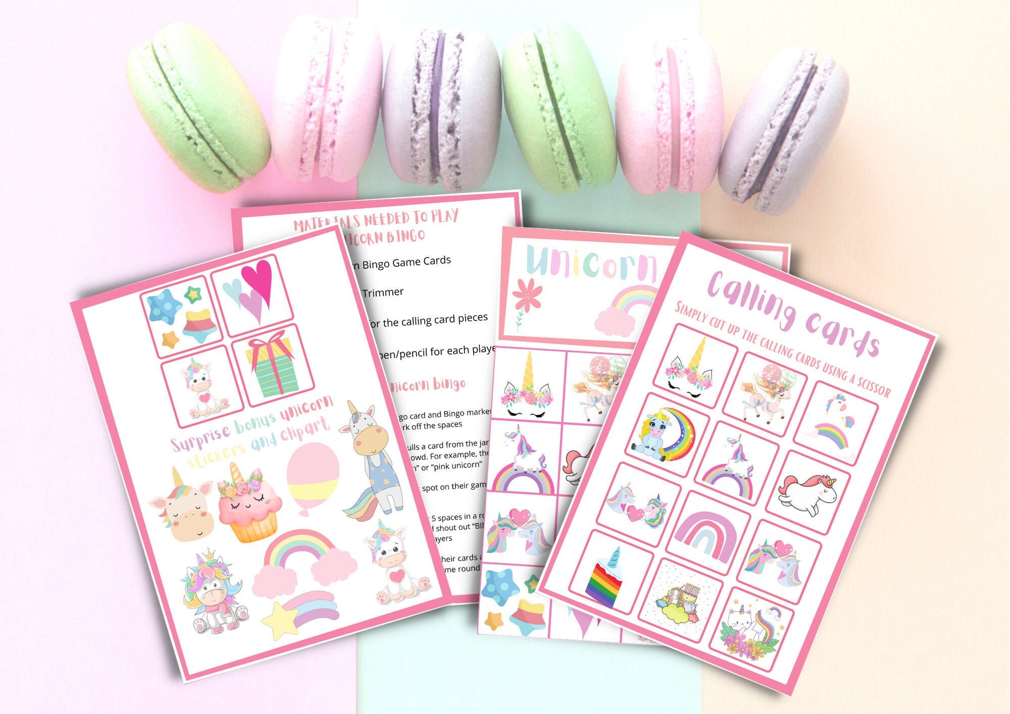unicorn bingo printable games for kids unicorn birthday etsy