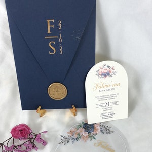 Hochzeitseinladungen Mit Dunkelblauer Folie, Personalisierte Folienhochzeitseinladungen, Einladungen nach Kundenwunsch, Transparente Einladungen