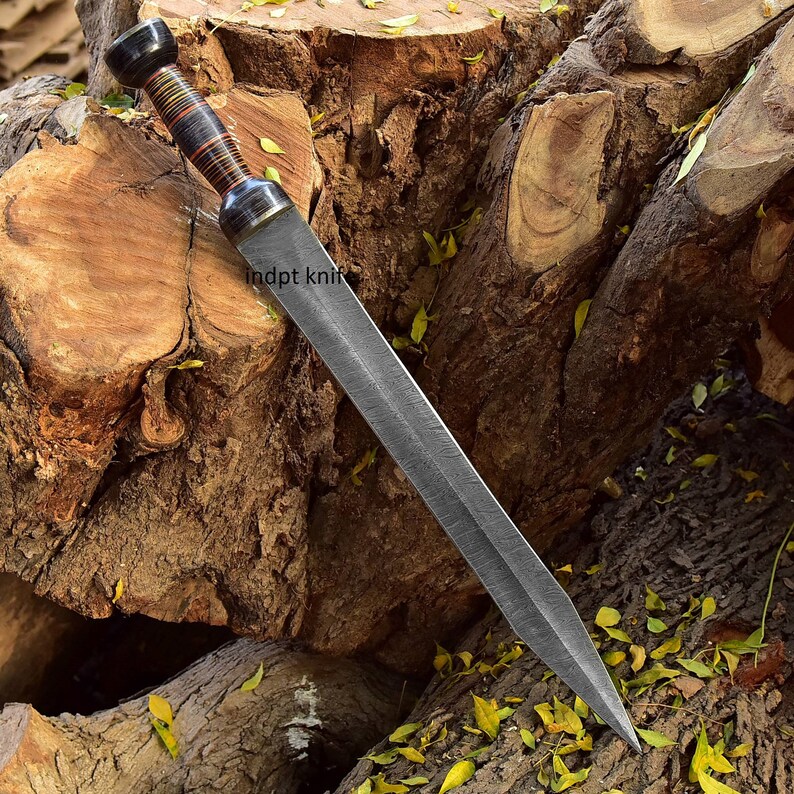 Real Damascus Steel Sword' Full Tang Hunting Sword Fix Blade Sword' Full Sharpe