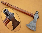Custom Handmade Smoking Pipe TOMAHAWK AXE Forged Damascus Steel Walnut Wood Handle Full Sharpe Blade Comes With Leather Sheath Cover